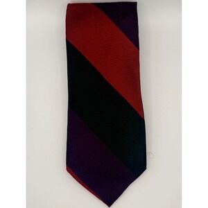 Mens Silk Wide Stripe Necktie Red Black Purple Herringbone Textured Business Tie